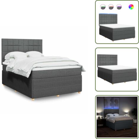 Cama con cabecero ajustable - vidaXL Cama box spring con colchón tela gris oscuro 140x200 cm - Cama de muelles con funda extraíble