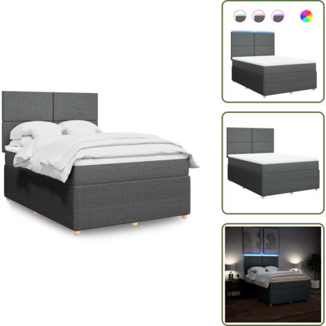 Cama con cabecero ajustable - vidaXL Cama box spring con colchón tela gris oscuro 140x200 cm - Cama de muelles con funda extraíble