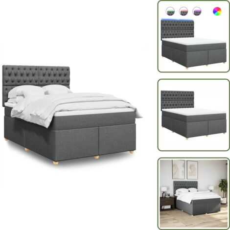 Cama con cabecero ajustable - vidaXL Cama box spring con colchón tela gris oscuro 160x200 cm - Cama de muelles con funda extraíble