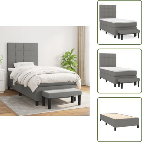 Cama con cabecero ajustable - vidaXL Cama box spring con colchón tela gris oscuro 90x190 cm - Colchón ensacado