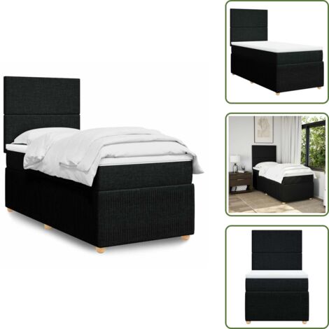 Cama con cabecero ajustable - vidaXL Cama box spring con colchón tela negro 100x200 cm - Colchón de muelles
