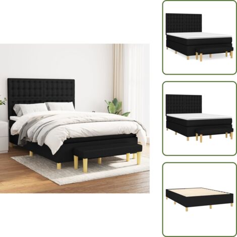 Cama con cabecero ajustable - vidaXL Cama box spring con colchón tela negro 140x190 cm - Cama de espaldas