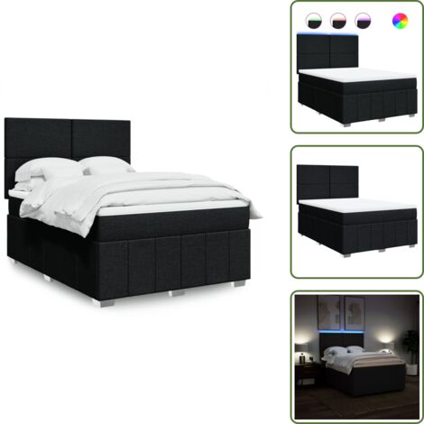 Cama con cabecero ajustable - vidaXL Cama box spring con colchón tela negro 160x200 cm - Cama de muelles