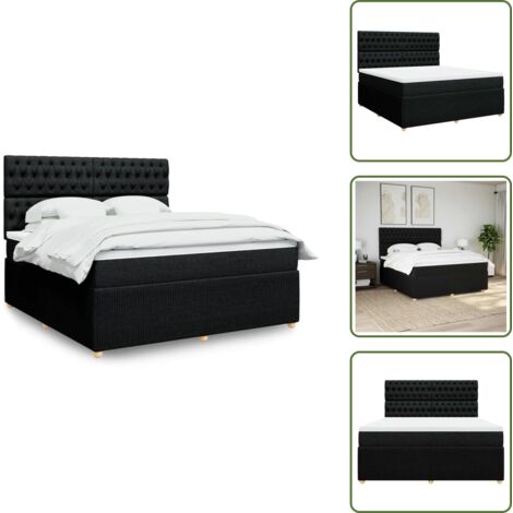 Cama con cabecero ajustable - vidaXL Cama box spring con colchón tela negro 180x200 cm - Colchón ensacado