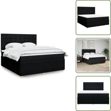 Cama con cabecero ajustable - vidaXL Cama box spring con colchón tela negro 180x200 cm - Colchón ensacado