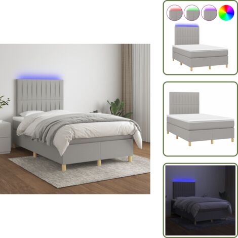Cama con cabecero ajustable - vidaXL Cama box spring con colchón tela y LED gris claro 120x200 cm - Colchón ensacado