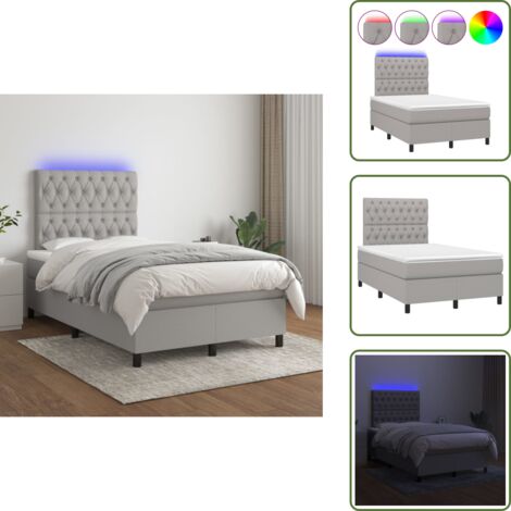 Cama con cabecero ajustable - vidaXL Cama box spring con colchón tela y LED gris claro 120x200 cm - Colchón ensacado
