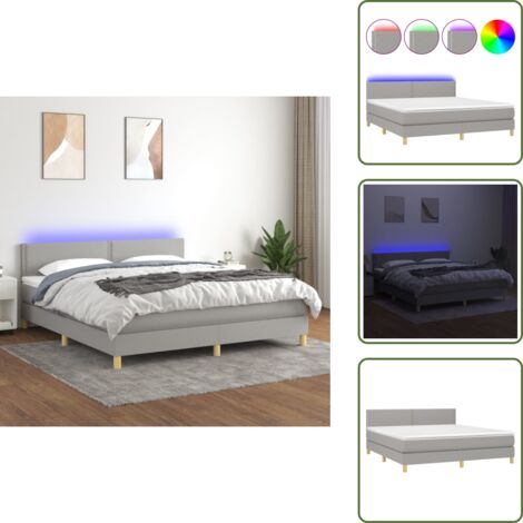 Cama con cabecero ajustable - vidaXL Cama box spring con colchón tela y LED gris claro 180x200 cm - Cama con tira LED