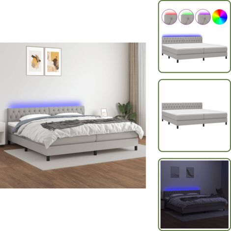 Cama con cabecero ajustable - vidaXL Cama box spring con colchón tela y LED gris claro 200x200 cm - Cama con tira LED