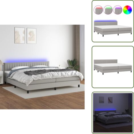 Cama con cabecero ajustable - vidaXL Cama box spring con colchón tela y LED gris claro 200x200 cm - Cama con tira LED