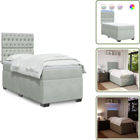 Cama con cabecero ajustable - vidaXL Cama box spring con colchón terciopelo gris claro 100x200 cm - Colchón de muelles ensacados