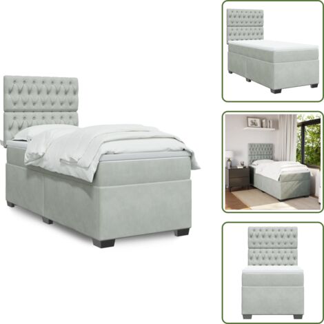 Cama con cabecero ajustable - vidaXL Cama box spring con colchón terciopelo gris claro 100x200 cm - Colchón terciopelo