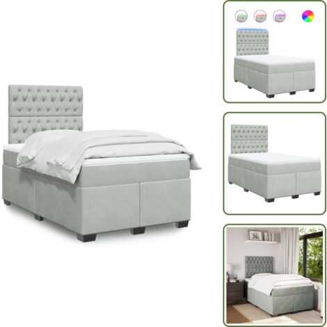Cama con cabecero ajustable - vidaXL Cama box spring con colchón terciopelo gris claro 120x200 cm - Colchón de muelles