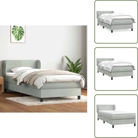 Cama con cabecero ajustable - vidaXL Cama box spring con colchón terciopelo gris claro 80x220 cm - Colchón de muelles ensacados