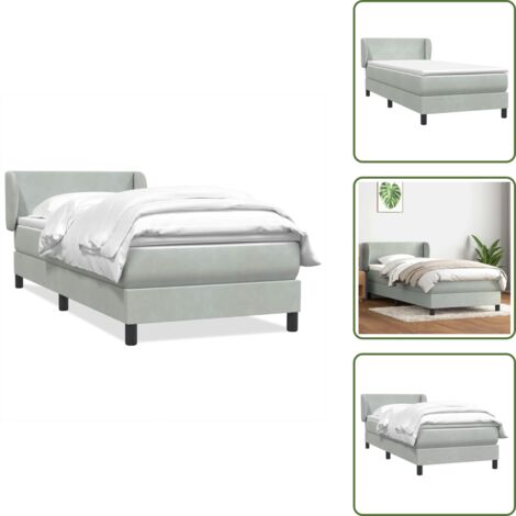 Cama con cabecero ajustable - vidaXL Cama box spring con colchón terciopelo gris claro 80x220 cm - Colchón de muelles ensacados