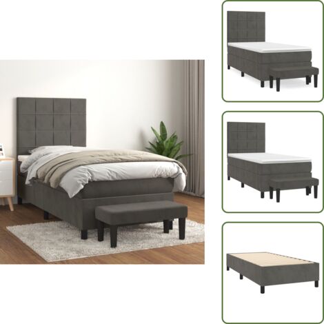 Cama con cabecero ajustable - vidaXL Cama box spring con colchón terciopelo gris oscuro 90x190 cm - Colchón ensacado