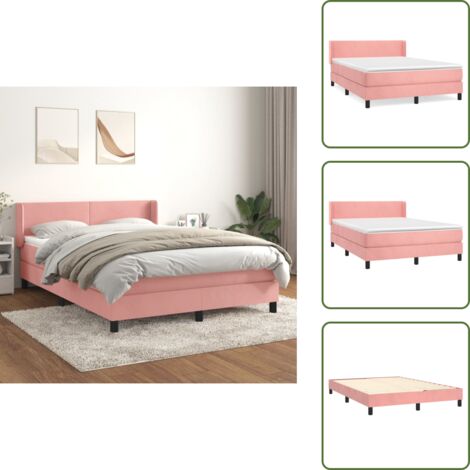 Cama con cabecero ajustable - vidaXL Cama box spring con colchón terciopelo rosa 140x190 cm - Colchón ensacado