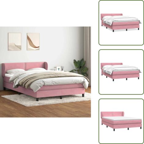 Cama con cabecero ajustable - vidaXL Cama box spring con colchón terciopelo rosa 160x220 cm - Colchón de terciopelo