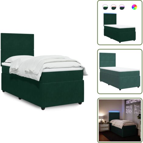 Cama con cabecero ajustable - vidaXL Cama box spring con colchón terciopelo verde oscuro 100x200 cm - Colchón de muelles