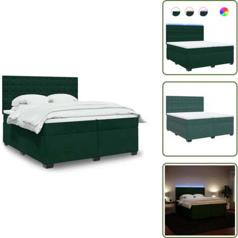 Cama con cabecero ajustable - vidaXL Cama box spring con colchón terciopelo verde oscuro 200x200 cm - Colchón de muelles ensacados