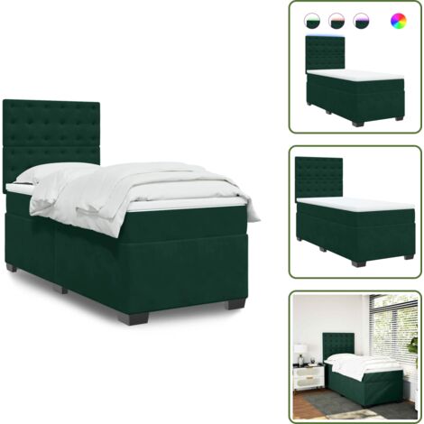 Cama con cabecero ajustable - vidaXL Cama box spring con colchón terciopelo verde oscuro 90x200 cm - Cama de terciopelo