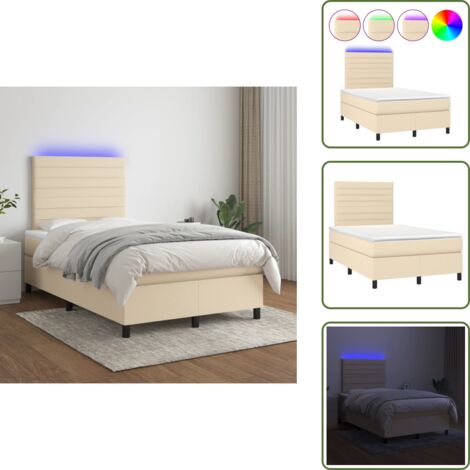 Cama con cabecero ajustable - vidaXL Cama box spring con colchón y LED tela crema 120x200 cm - Cama con protector de piel