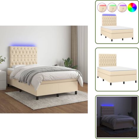 Cama con cabecero ajustable - vidaXL Cama box spring con colchón y LED tela crema 120x200 cm - Cama con tira de led
