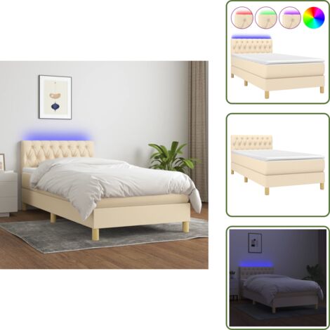 Cama con cabecero ajustable - vidaXL Cama box spring con colchón y LED tela crema 90x190 cm - Cama con tira LED