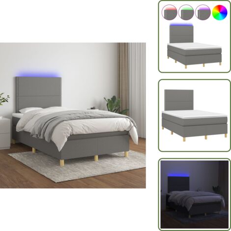 Cama con cabecero ajustable - vidaXL Cama box spring con colchón y LED tela gris oscuro 120x200 cm - Cama con luz LED