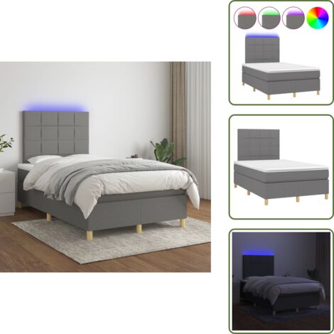 Cama con cabecero ajustable - vidaXL Cama box spring con colchón y LED tela gris oscuro 120x200 cm - Cama con tira LED