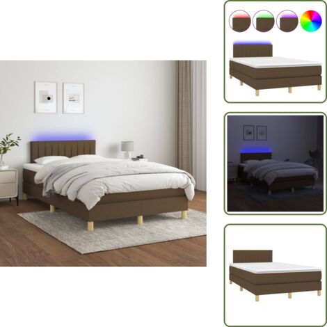 Cama con cabecero ajustable - vidaXL Cama box spring con colchón y LED tela marrón oscuro 120x200 cm - Cama con tira LED