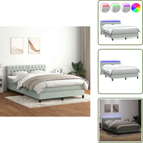 Cama con cabecero ajustable - vidaXL Cama box spring con colchón y LED terciopelo gris claro 160x210 cm - Cama con funda extraíble