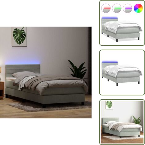 Cama con cabecero ajustable - vidaXL Cama box spring con colchón y LED terciopelo gris claro 80x220 cm - Cama con funda extraíble