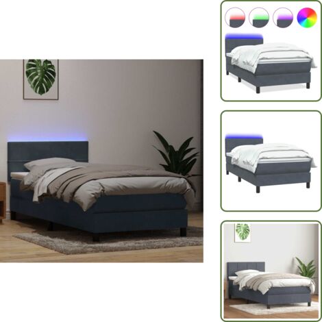 Cama con cabecero ajustable - vidaXL Cama box spring con colchón y LED terciopelo gris oscuro 80x220 cm - Cama con funda extraíble