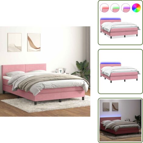 Cama con cabecero ajustable - vidaXL Cama box spring con colchón y LED terciopelo rosa 160x220 cm - Cama rosa