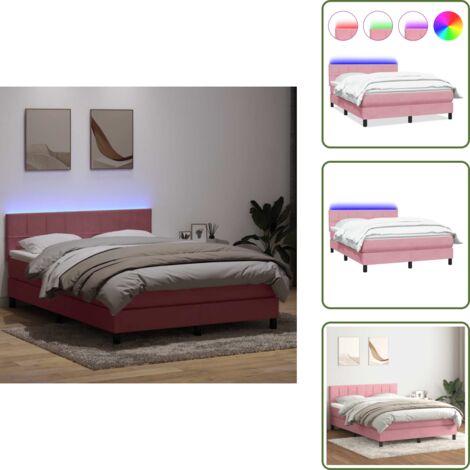 Cama con cabecero ajustable - vidaXL Cama box spring con colchón y LED terciopelo rosa 160x220 cm - Cama rosa