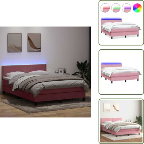 Cama con cabecero ajustable - vidaXL Cama box spring con colchón y LED terciopelo rosa 160x220 cm - Cama rosa
