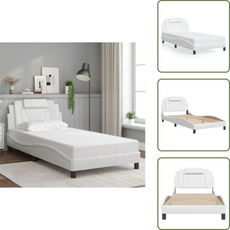 Cama con cabecero blanca - vidaXL Estructura de cama Viana sin colchón cuero sintético blanco 100x200cm - Cama con cabecero ondulado