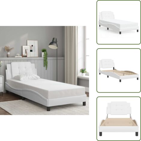 Cama con cabecero blanco - vidaXL Estructura de cama sin colchón Zadar cuero sintético blanco 100x200cm - Cama con cabecero de espuma