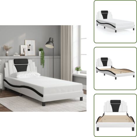 Cama con cabecero blanco y negro - vidaXL Estructura de cama Viana sin colchón cuero sintético blanco y negro - Cama con cabecero ondulado