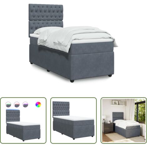 Cama con cabecero -  Cama box spring con colchón terciopelo gris oscuro 100x200 cm