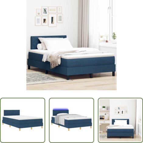 Cama con cabecero -  Cama Box Spring LED con colchón con LED Azul 120 x 200 cm tela