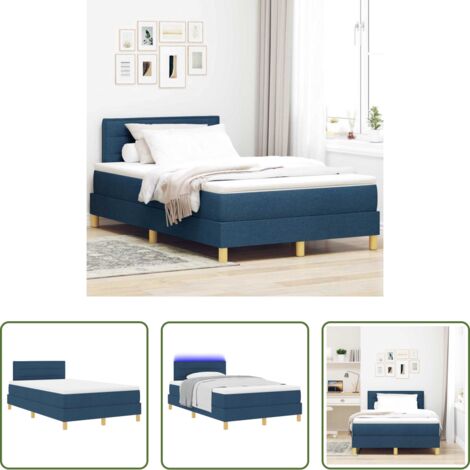 Cama con cabecero -  Cama Box Spring LED con colchón con LED Azul 120 x 200 cm tela