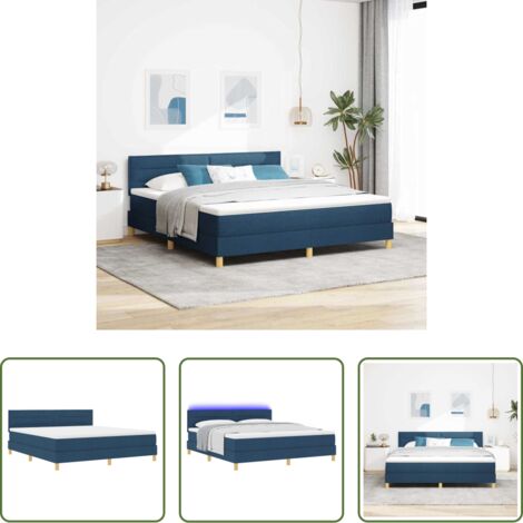 Cama con cabecero -  Cama Box Spring LED con colchón con LED Azul 180 x 200 cm tela