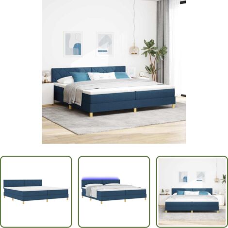 Cama con cabecero -  Cama Box Spring LED con colchón con LED Azul 200 x 200 cm tela
