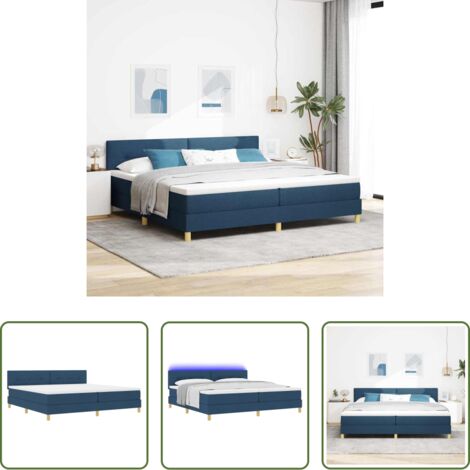 Cama con cabecero -  Cama Box Spring LED con colchón con LED Azul 200 x 200 cm tela