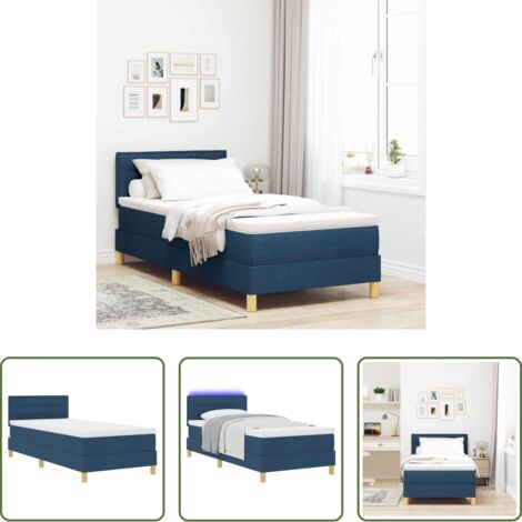 Cama con cabecero -  Cama Box Spring LED con colchón con LED Azul 90 x 200 cm tela