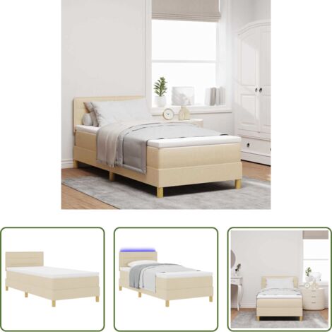 Cama con cabecero -  Cama Box Spring LED con colchón con LED Crema 100 x 200 cm tela