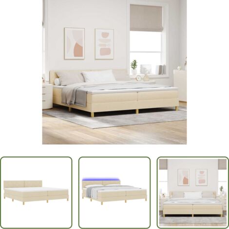 Cama con cabecero -  Cama Box Spring LED con colchón con LED Crema 200 x 200 cm tela