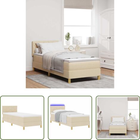 Cama con cabecero -  Cama Box Spring LED con colchón con LED Crema 80 x 200 cm tela